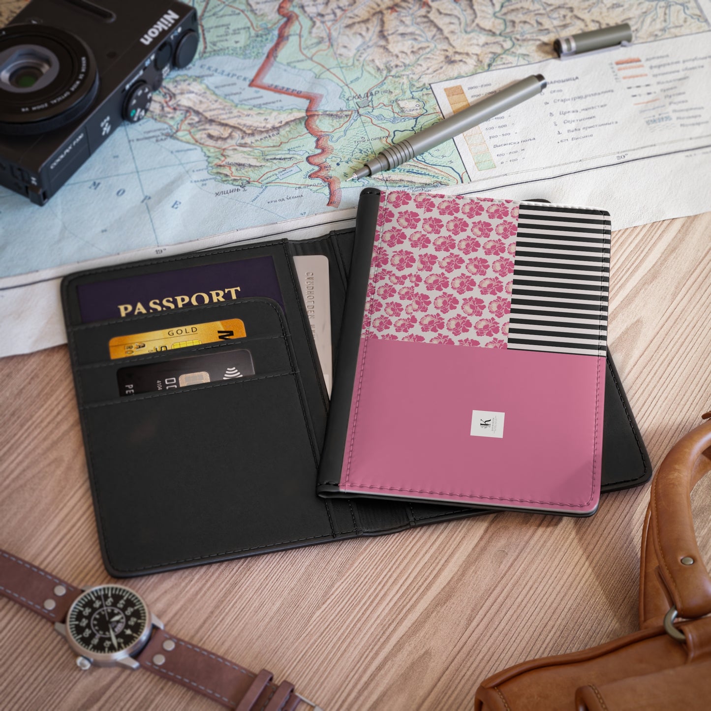 Pink & Black Stripe Passport Cover