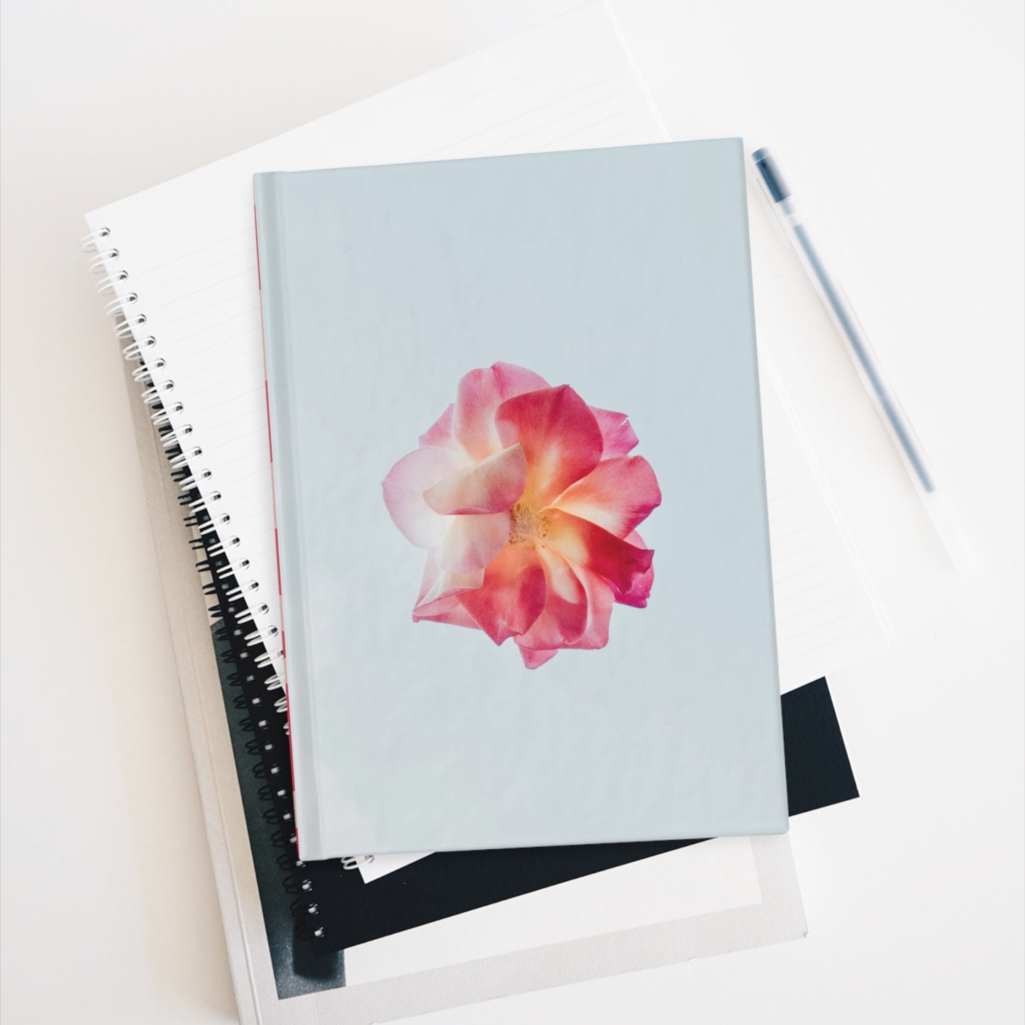 Pink & Blue Rose Journal Book - Ruled Line