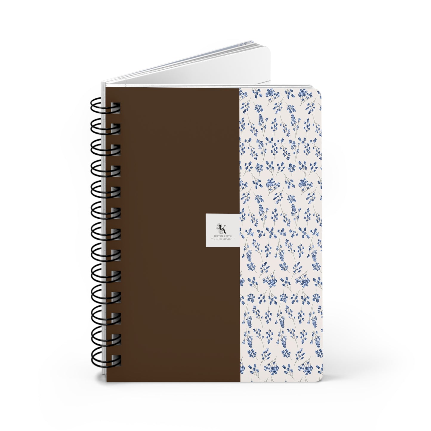 Brown & Blue Floral Spiral Bound Notebook