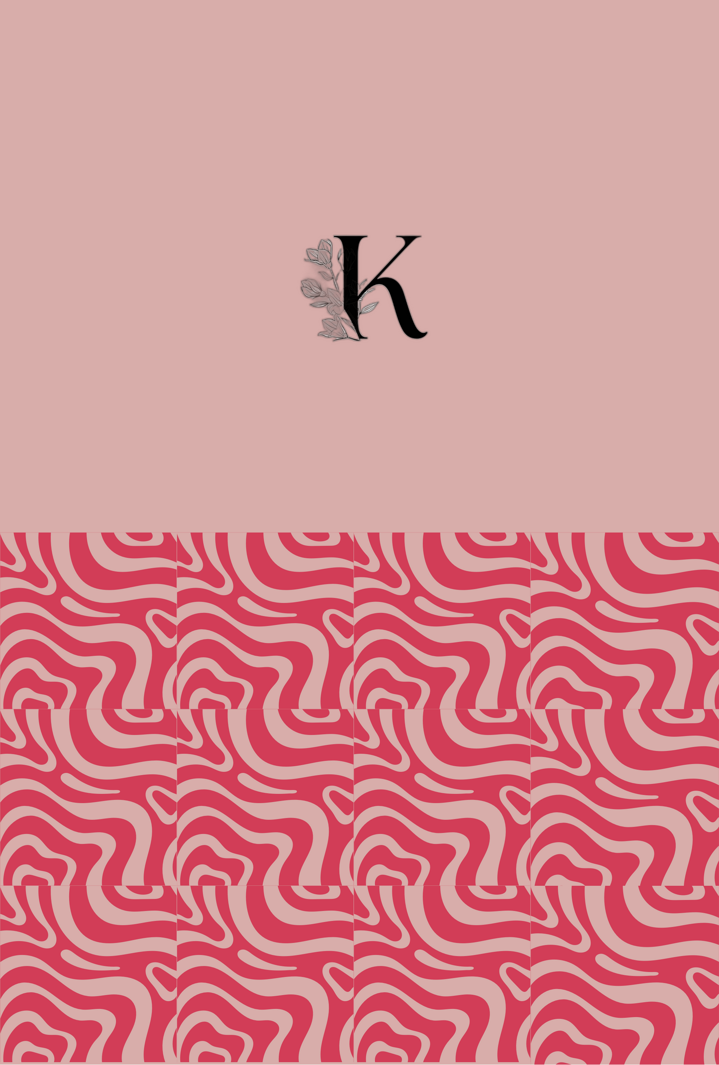 Justin Keith’s logo with solid soft pink half page and half of pink & red swirl