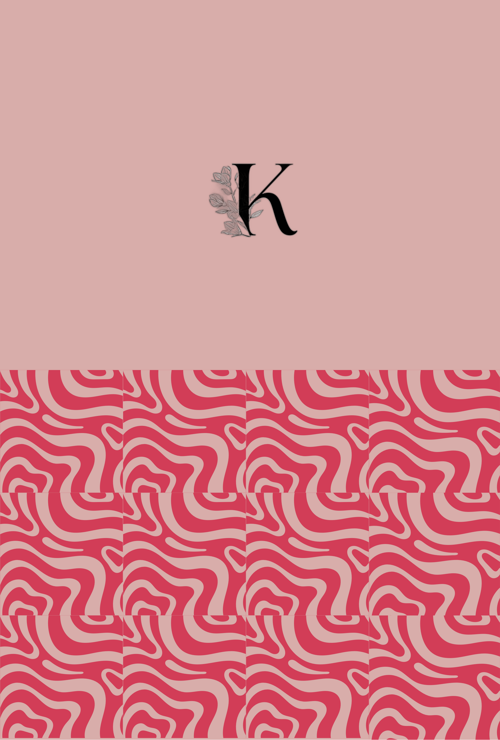 Justin Keith’s logo with solid soft pink half page and half of pink & red swirl