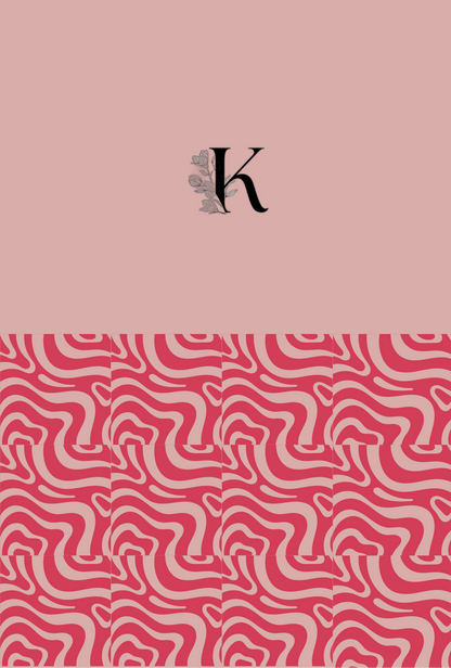 Justin Keith’s logo with solid soft pink half page and half of pink & red swirl