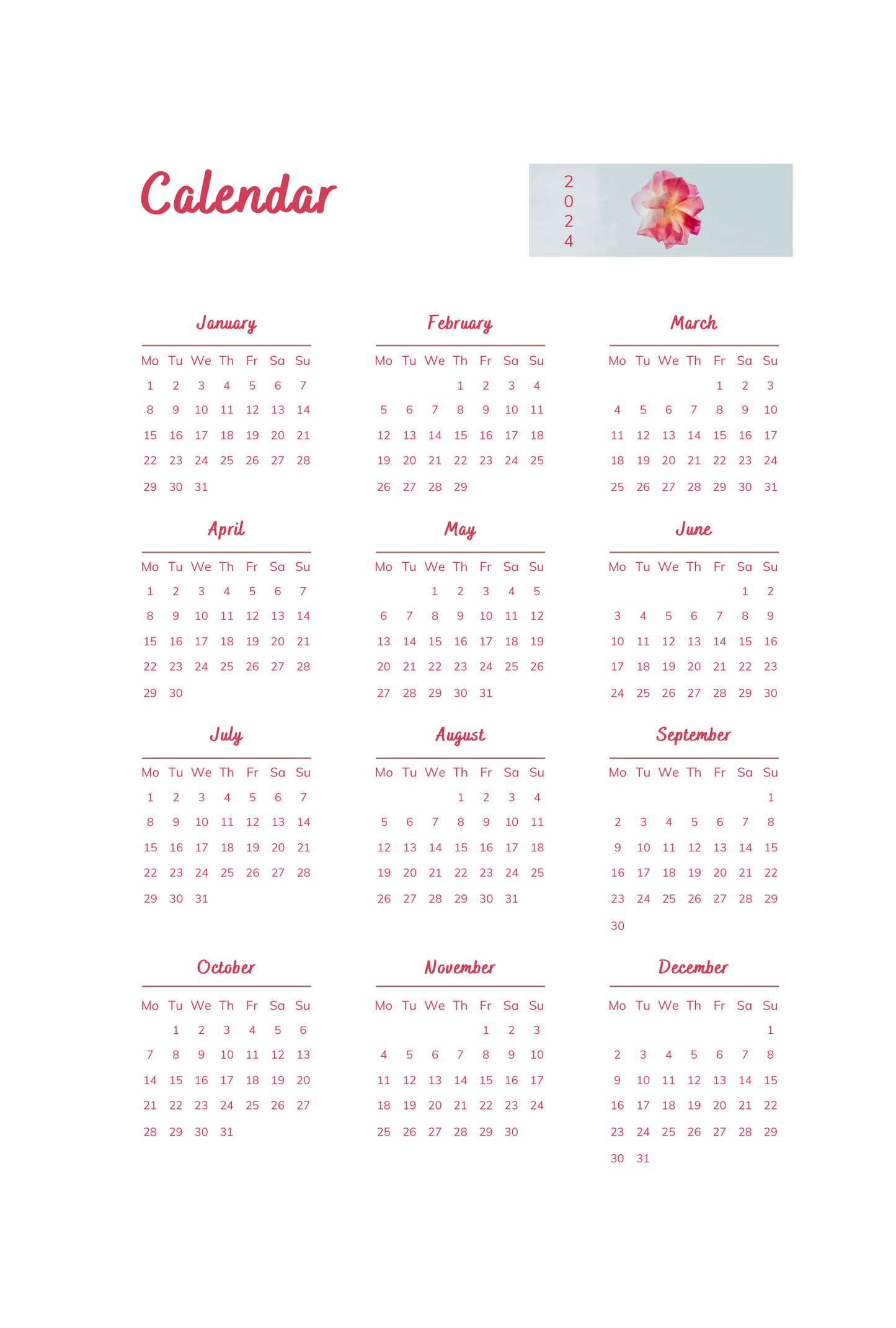 Blue & Pink Rose Blooming Weekly Planner